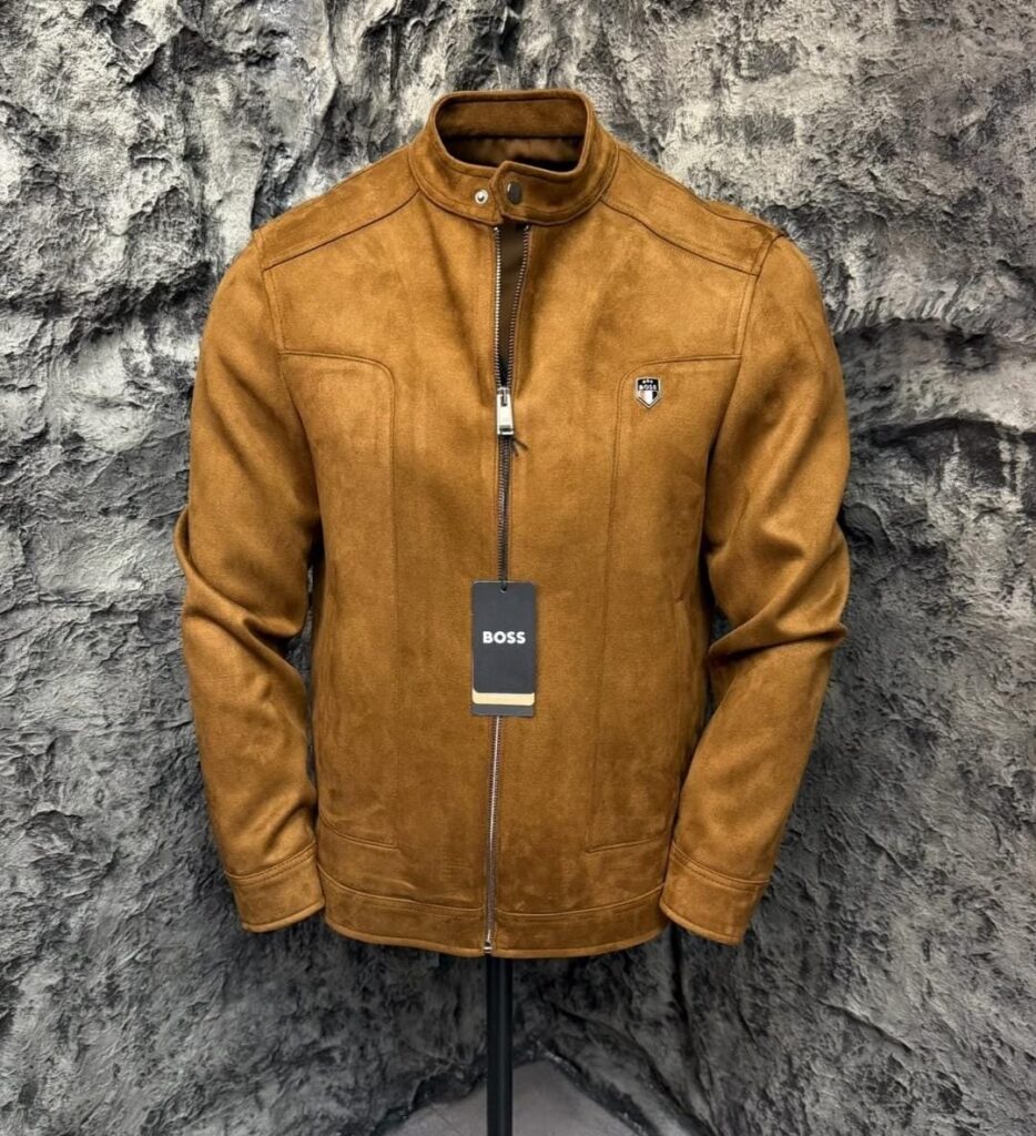 Suede-Finish Zip Jacket — Tan