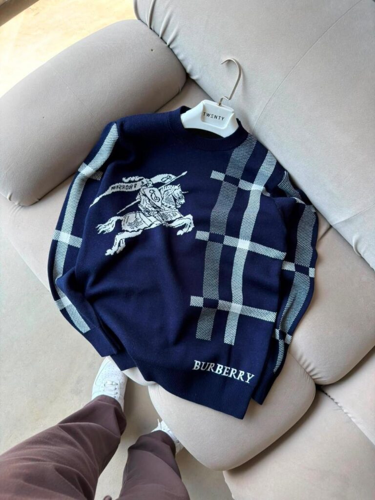 Check-Panel Knit — Navy