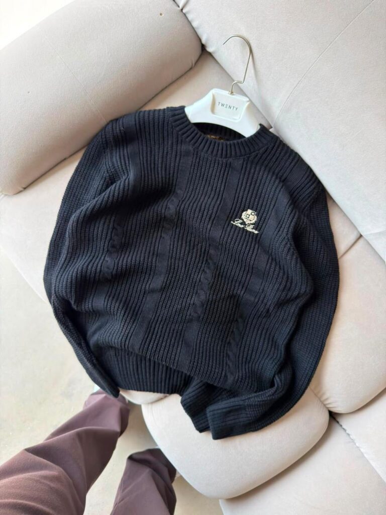 Ribbed Crew-Neck Knit — Black