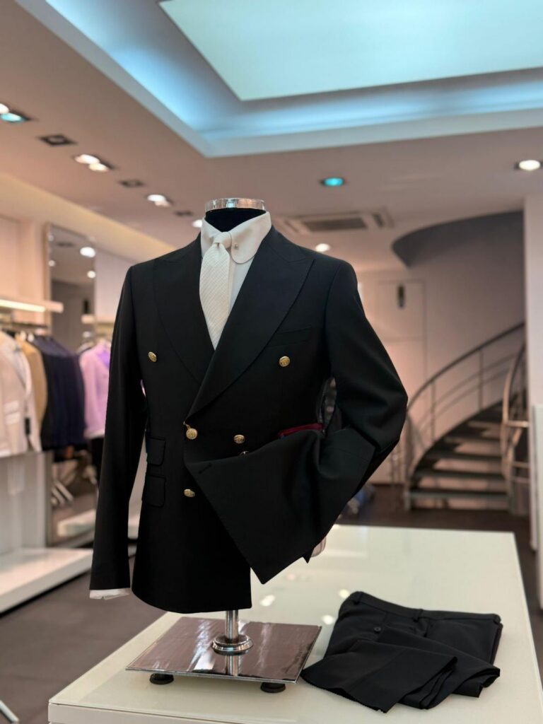 Double-Breasted Suit with Gold Buttons — Black