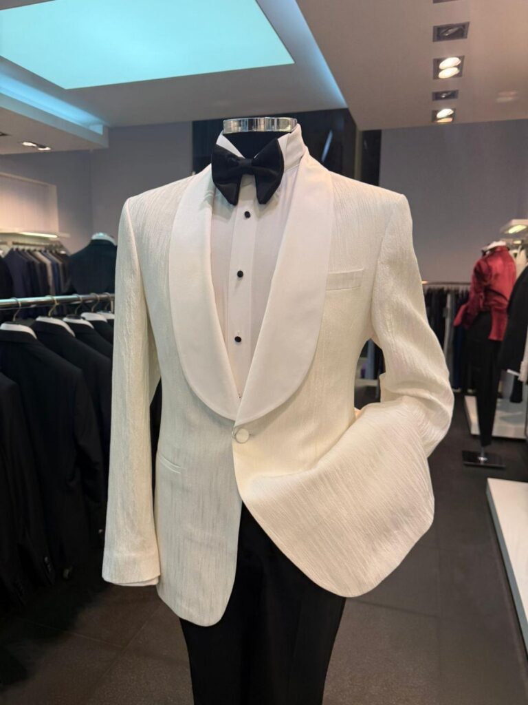 Cream Jacquard Shawl Dinner Suit — Cream