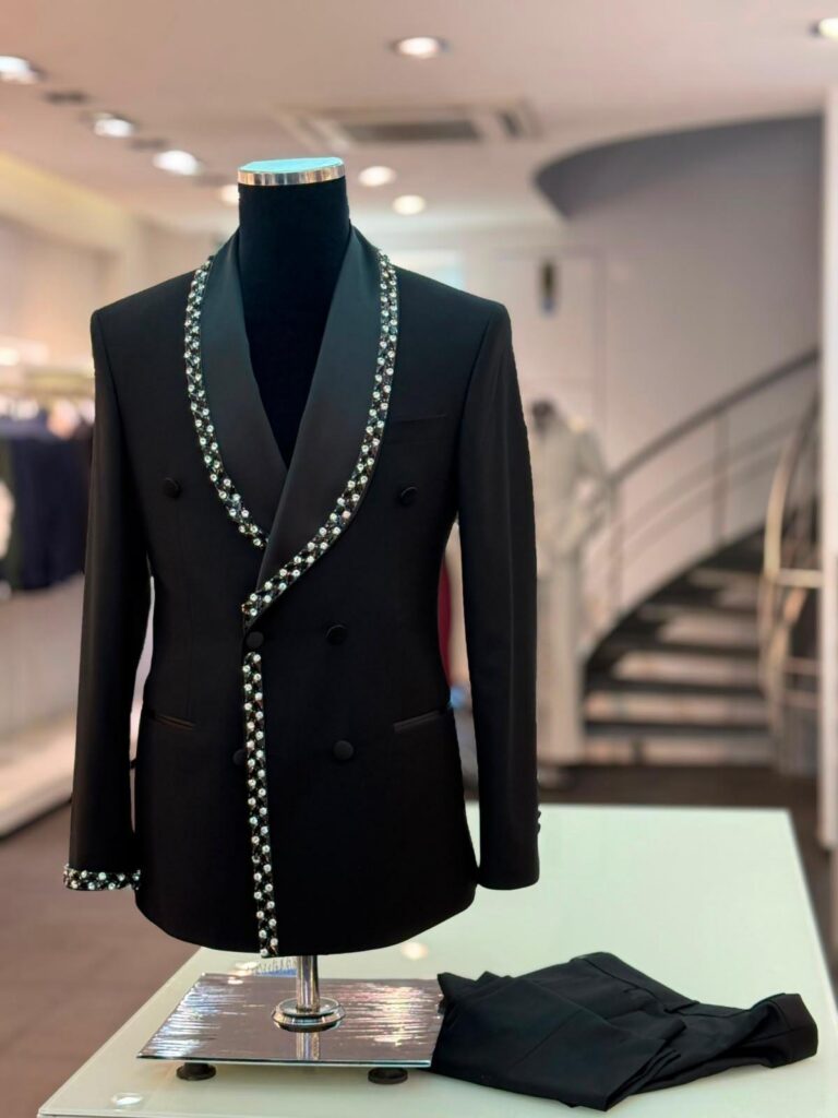 Double-Breasted Tuxedo with Crystal Trim — Black