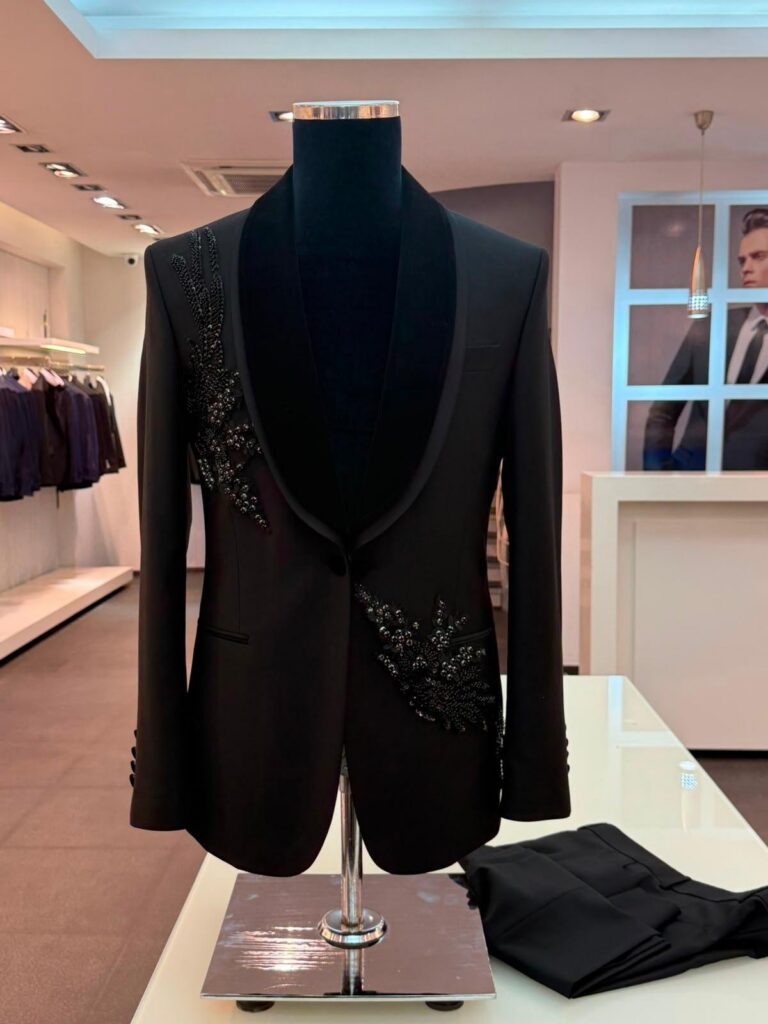 Embroidered Shawl Tuxedo — Black