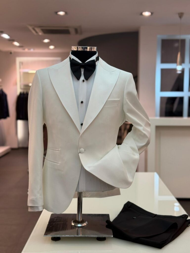 Ivory Peak-Lapel Dinner Suit — Ivory