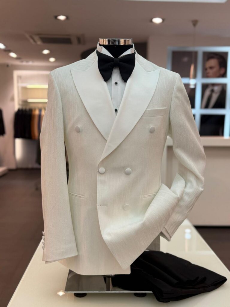 Ivory Textured Double-Breasted Dinner Suit — Ivory