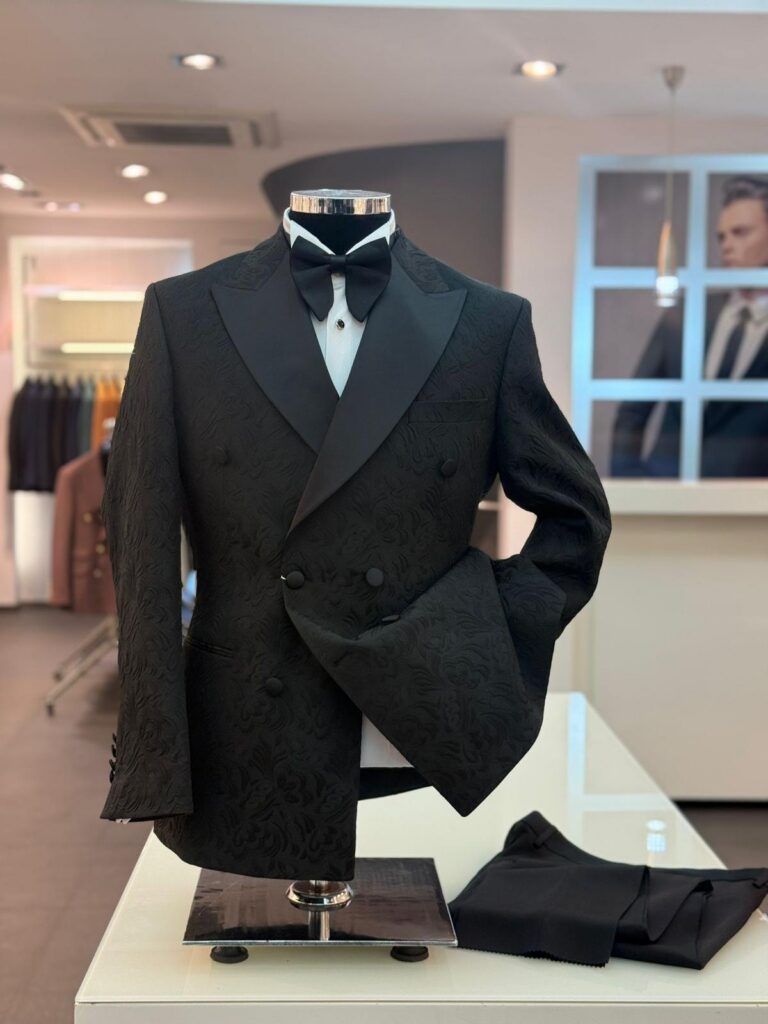 Jacquard Double-Breasted Tuxedo — Black