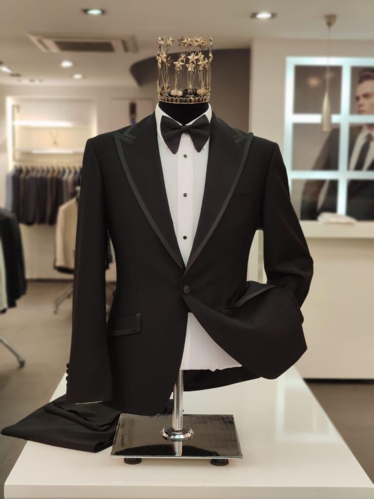 Piped Peak-Lapel Tuxedo — Black