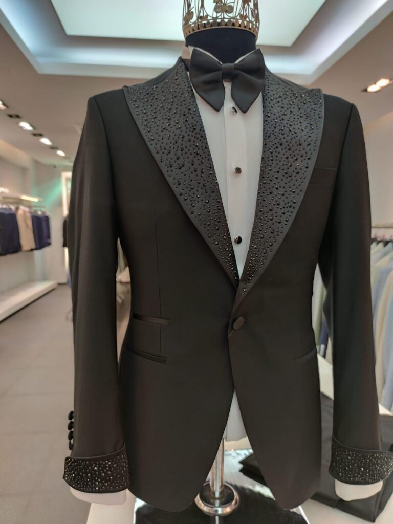 Tuxedo with Crystal-Studded Lapels — Black